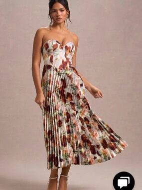 knee length dresses for ladies Annalise Light Pink Floral Print Bandeau Skater Midi Dress – Club L London main image 0